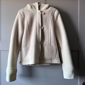 Old Navy Sherpa Fleece Jacket Women Large Beige Zip Buttons Pockets Cozy Winter